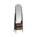 Elegant Standing Mirror with Wooden Storage Drawers and Gold Trim